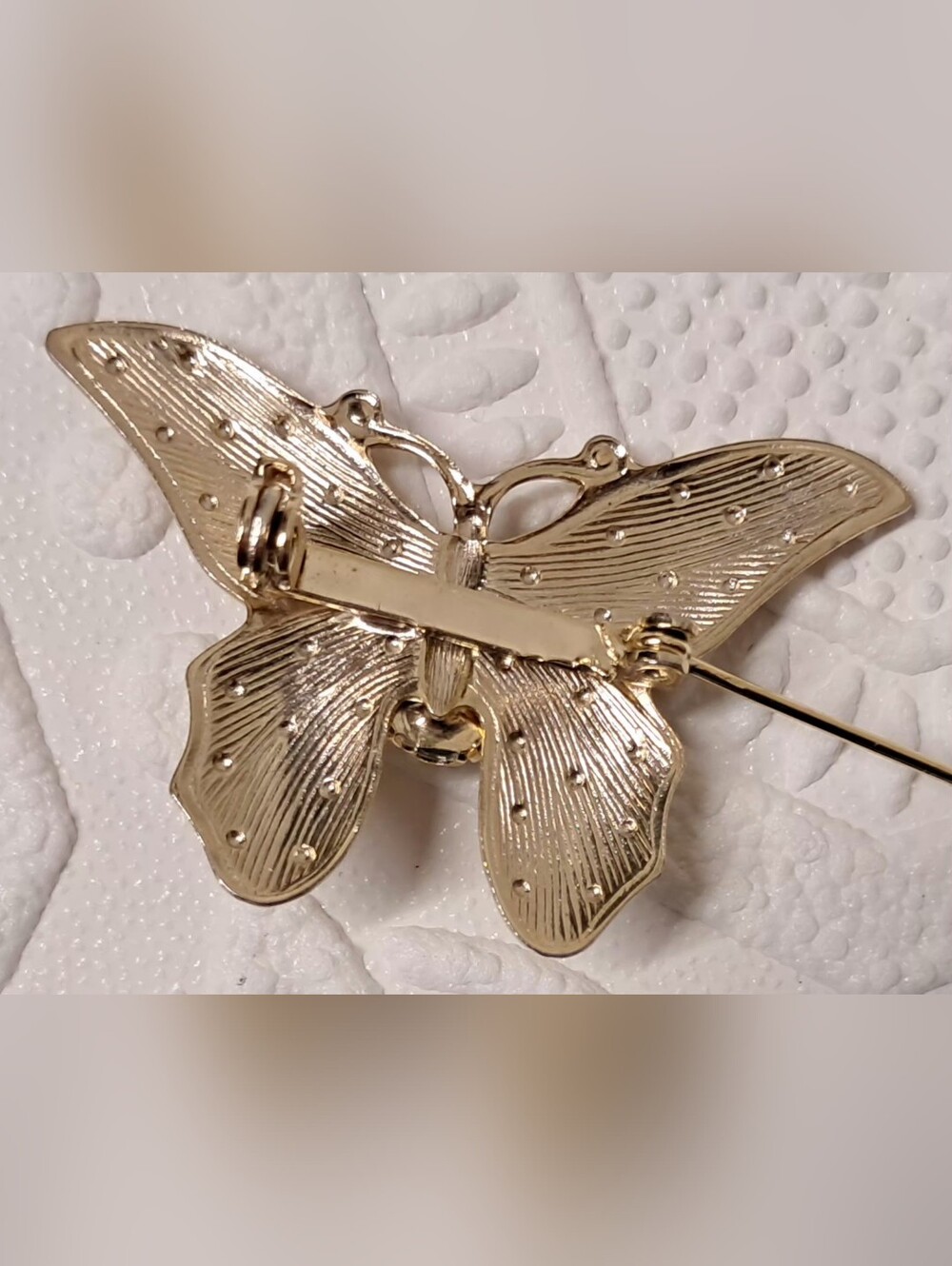 Gold Tone Butterfly Brooch With Gemstone - Picture 3 of 5